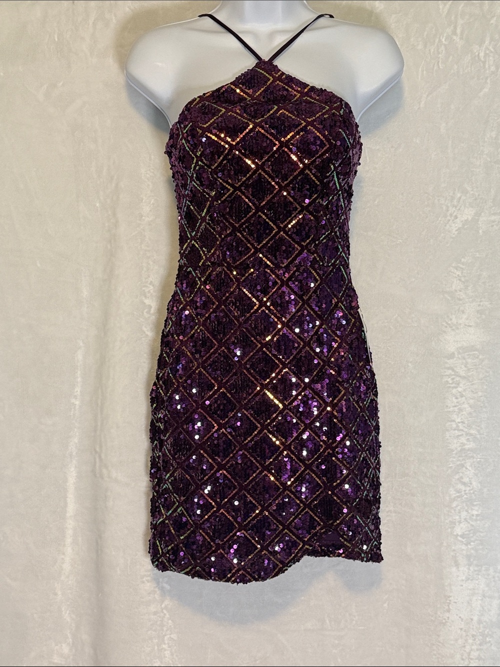 Purple Sequin Halter Mini Dress